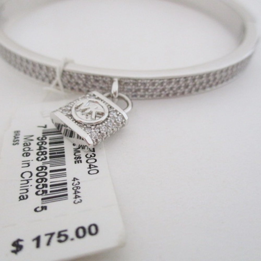 MICHAEL KORS Pave Crystal Lock Charm Bangle Bracelet - Picture 3 of 7